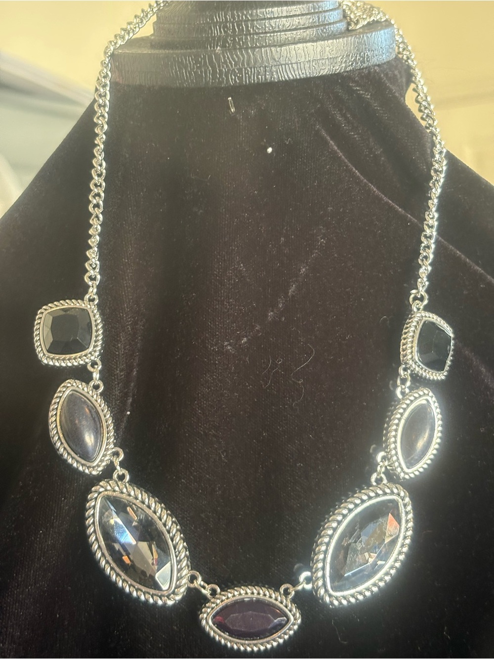 Silver-Tone Grey Gem Statement Necklace